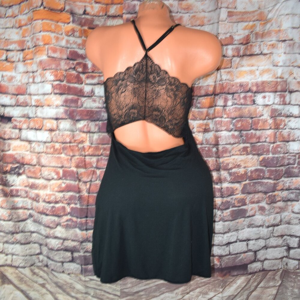 Victorias Secret Medium Intimate Slip Dress Babydoll Lace Chemise Black Lace